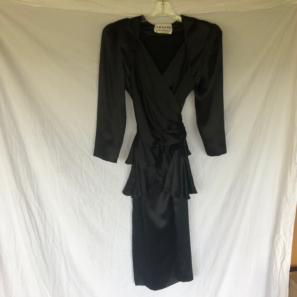 Vintage Black Silk Adolfo Wrap Dress